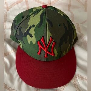 New York SnapBack! Camo design with red NY abbreviation OSFA